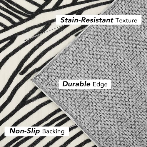 GarveeHome Runner Rug 2x6 Modern Abstract Entryway Runner Rug Washable Rug Contemporary Lines Hallway Runners Indoor Soft Faux Wool Rug Non-Slip Low Pile Runner for Laundry Kitchen Bedside Ivory/Black