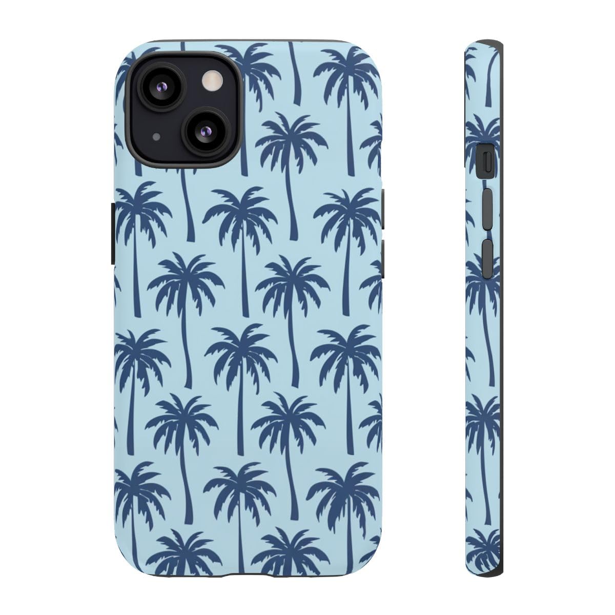 Coque mate iPhone 13 motif palmier bleu rigide au design haut de gamme épuré