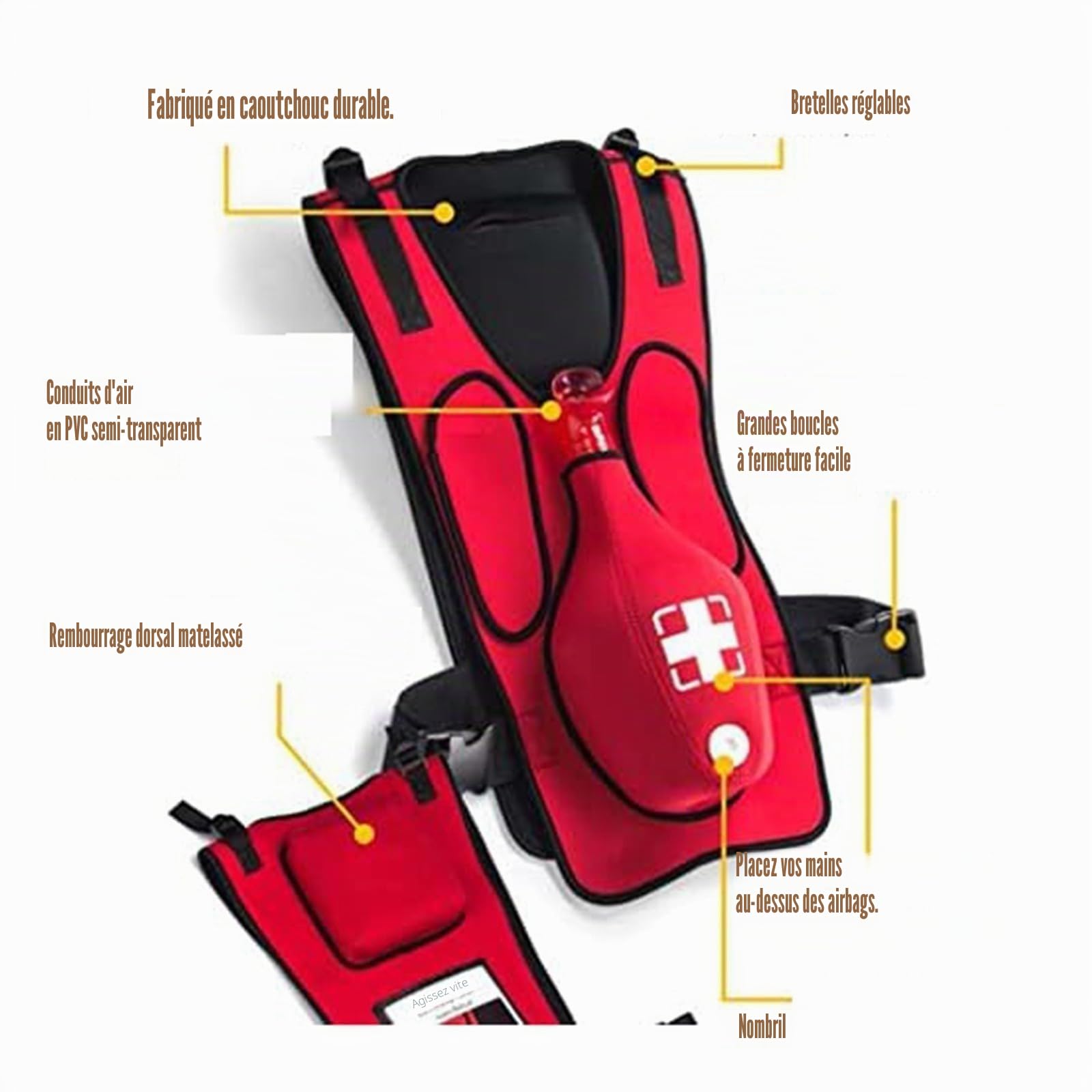 Gilet de formation aux premiers secours Heimlich, formation portable en RCR et premiers secours pour démonstrations pédagogiques pour adultes A
