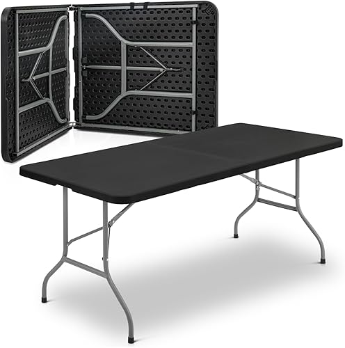 Magshion Mesa plegable de plástico de 6 pies para interiores y exteriores altura ajustable mesa plegable resistente con asa para fiestas patio