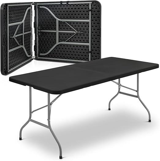 Magshion 6ft Plastic Folding Table with Handle for Indoor Outdoor, 6 Foot Utility Commercial Craft Foldable Table for Party Events, Black