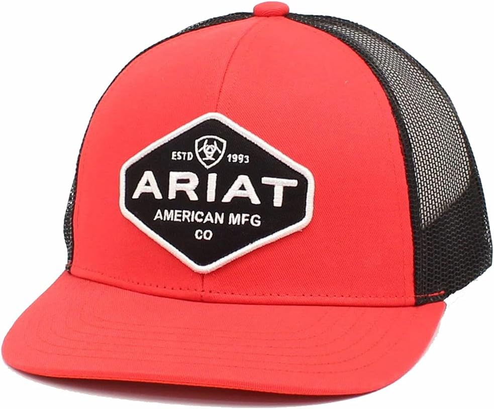 ARIAT Mens Adjustable Snapback Mesh Back Logo Patch Red/Black Hat