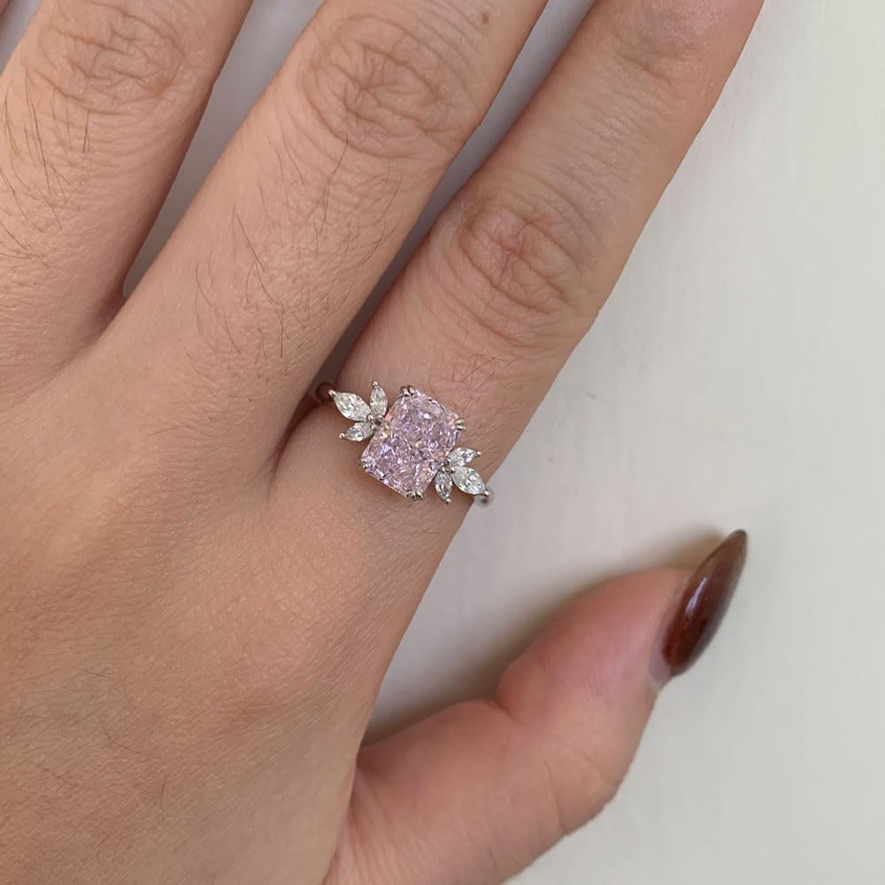 Birthstone Rings for Women 1.5ct Simulated Diamond Radiant Cut Cubic Zirconia Ring Sterling Silver Gemstone Birthstone Ring for Christmas Mothers Valentines Day Size 5-10 - Image 2