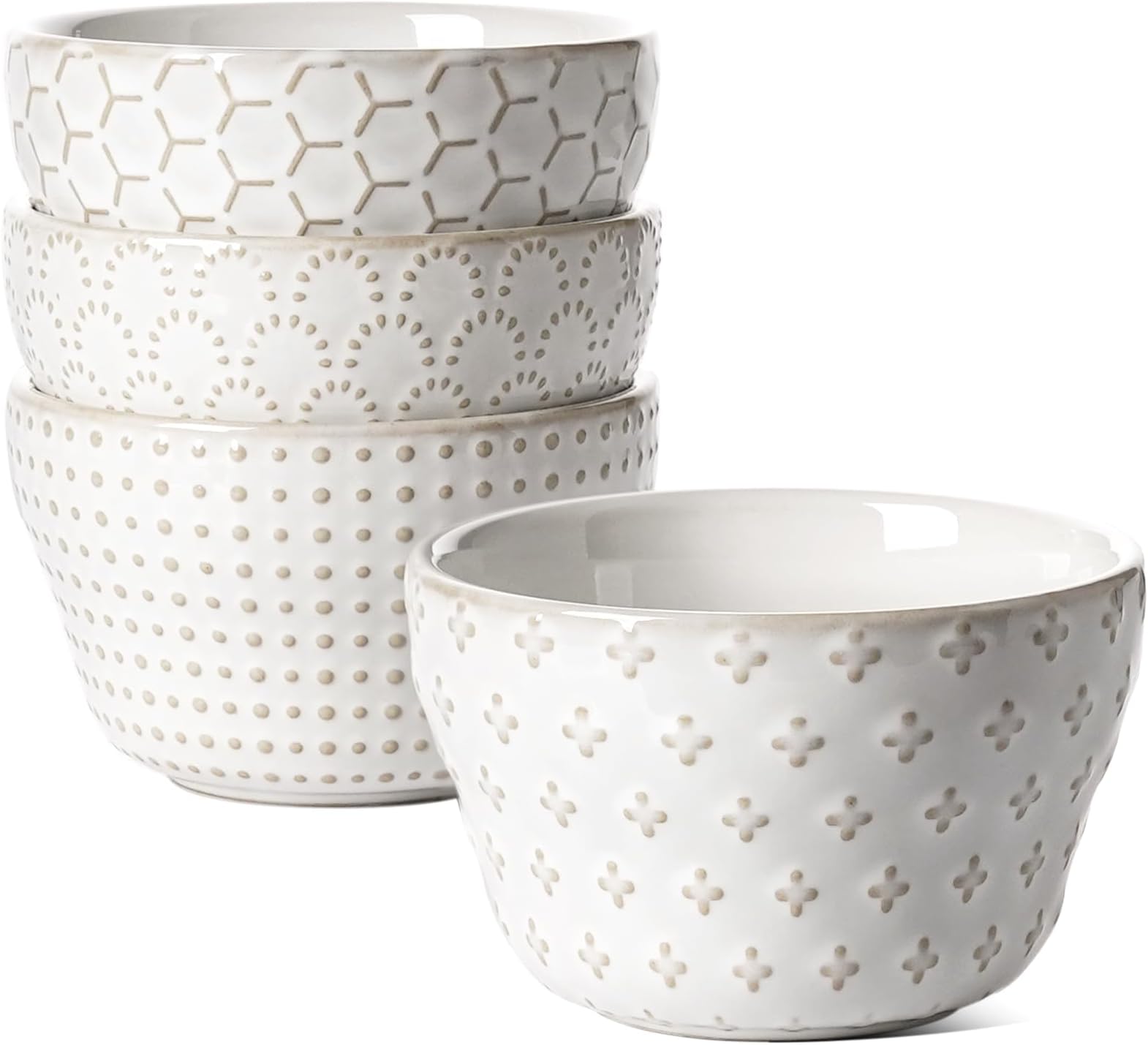 LE TAUCI Small Bowls 8 oz, Dessert Bowl, Ice Cream Bowl for Chili Dipping Sauce Coffee Bouillon, Ceramic Soup Cups - 4 inch, Set of 4, Arctic White