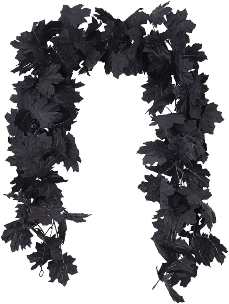 FEELMEET Black Decorations Halloween Garland, Artificial black maple