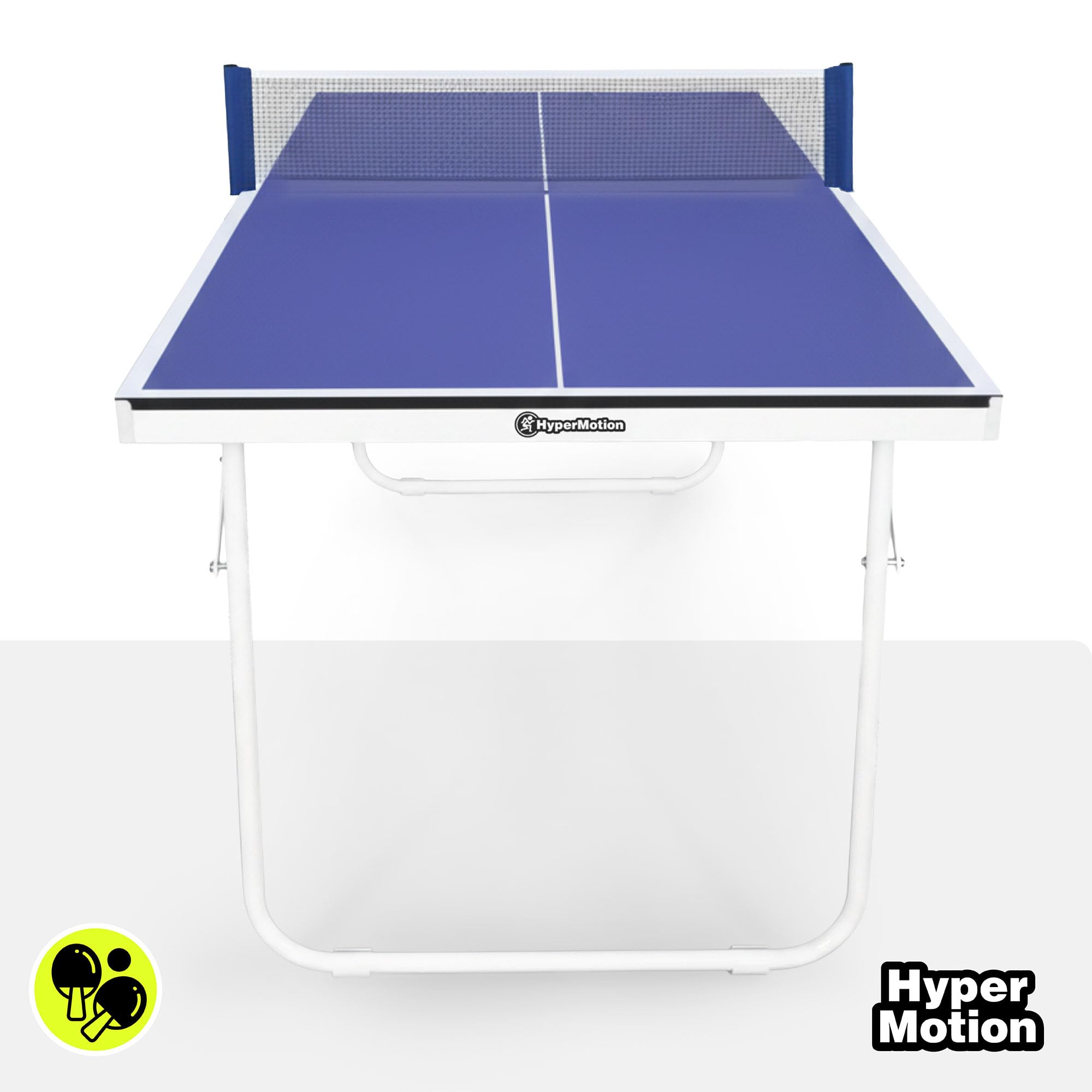 HyperMotion Mesa de Ping Pong Plegable para Casa, Mesa Compacta de Tenis de Mesa Indoor para Juego Recreativo, Diseño Ahorra Espacio con Red, 2 Palas y Pelotas, Mesa Familiar para Niños y Adultos