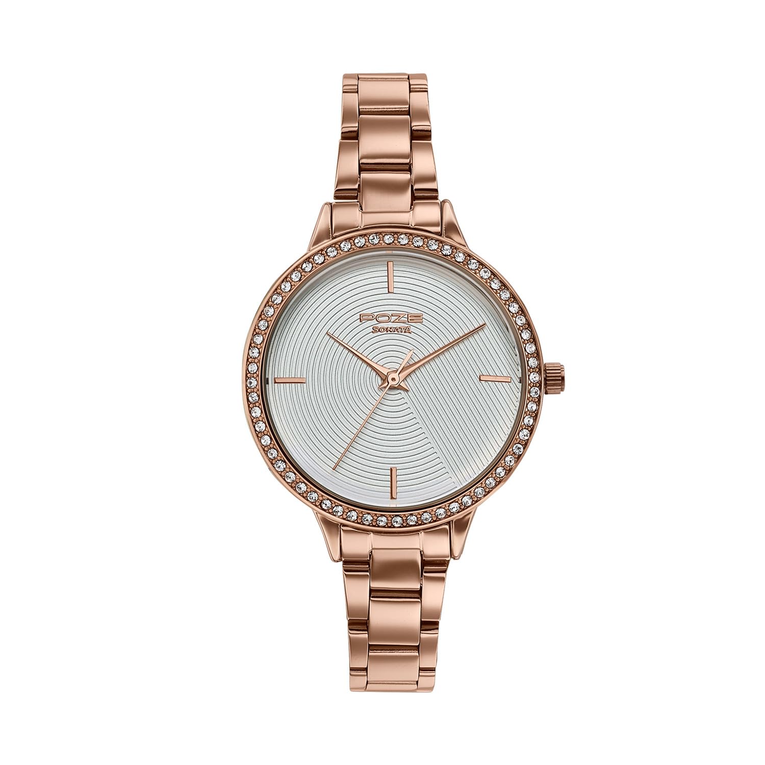 poze 9 with quartz analog silver dial iprg strap watch for women - sp80187wm01w