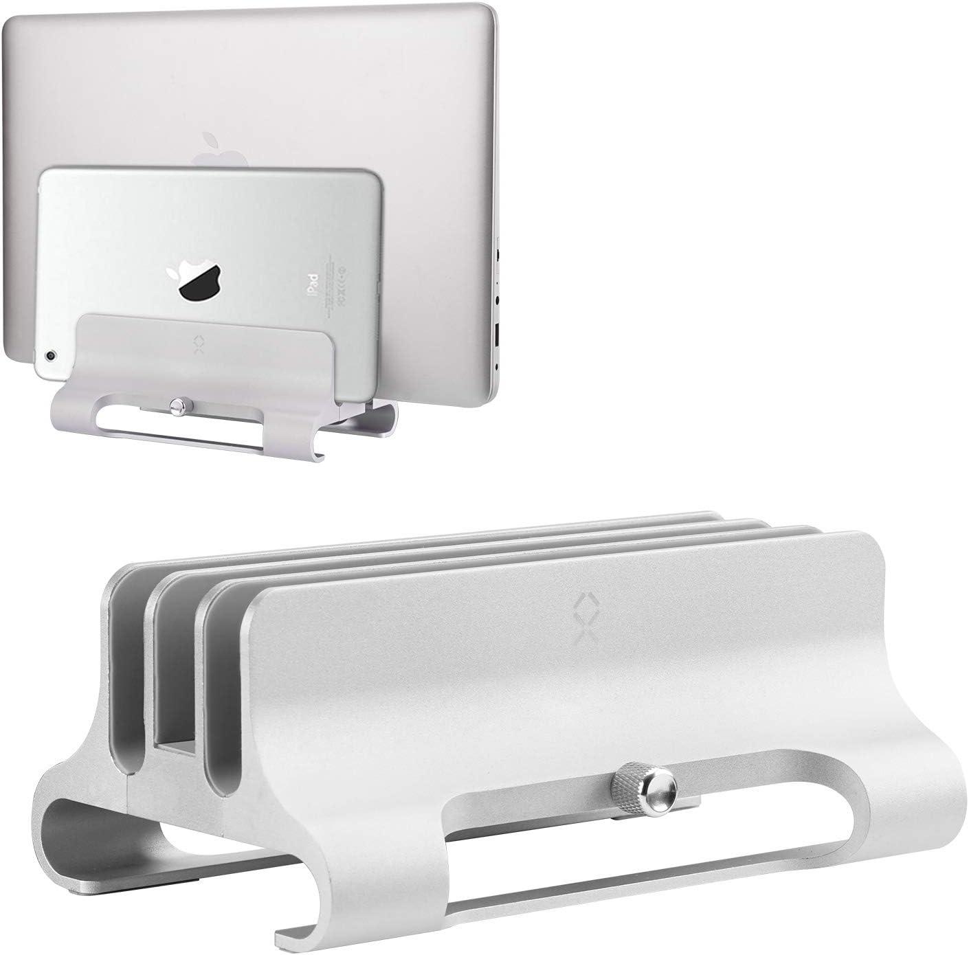 Top Brands BECROWMUS Vertical Laptop Stand, Triple Slot Desktop Stand Holder with Adjustable Dock (Up to 18 inch), Fits All MacBook/Surface/Samsung/HP/Dell/Chrome Book Silver
