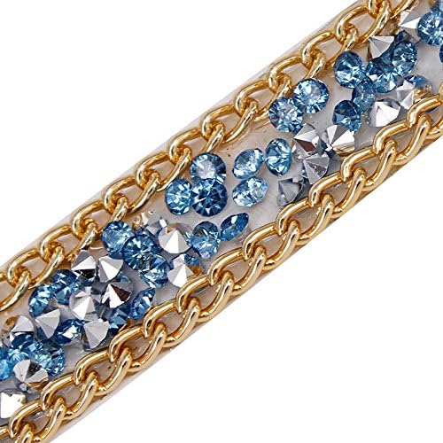 5Y Beaded Rhinestones Trim Gold Chain Iron on Hotfix Crystal Reel Chain Applique Embellishment Trimming