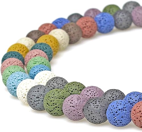 Miniatura 31 de MJDCB Natural Multicolor Volcanic Lava Stone Round Loose Stone Beads DIY for Jewelry Bracelet Making 15" (6mm, White)
