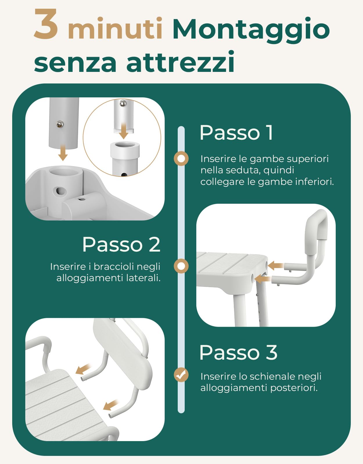 Sedia per Doccia Anziani 4-in-1 con Braccioli, fino a 158 kg