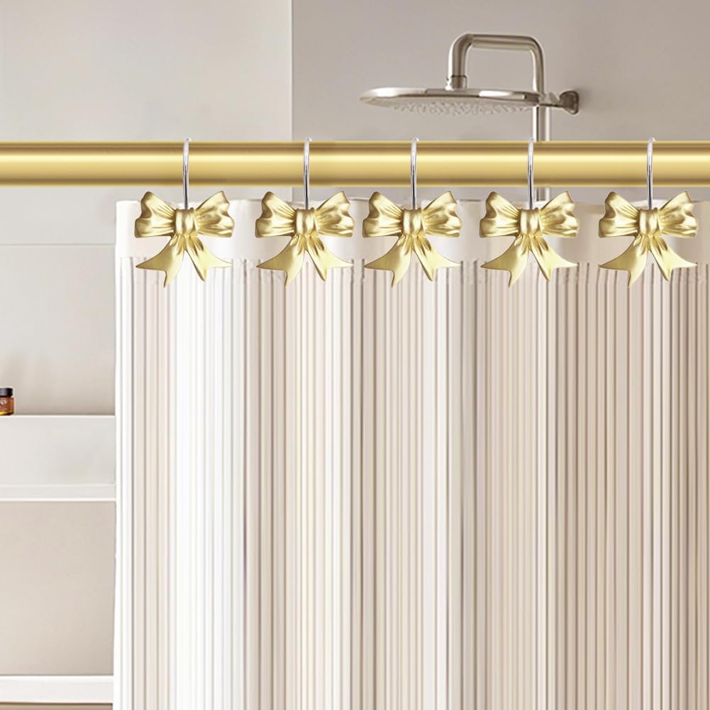 CHICTIE Decorative Shower Curtain Hooks, Bow Knot Shower Curtain Rings Hooks for Bathroom Baby Kids Room Rustproof Shower Hooks (Gold) image 3