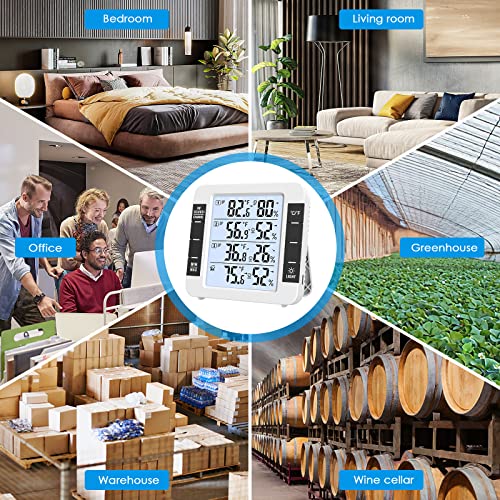 Amir Upgraded Indoor Outdoor Thermometer, Digital Hygrometer Thermometer With 3 Wireless Sensors, Room Thermometer Humidity Meter With Lcd Backlight, 4.6'' Large Display Wireless Thermometer For Home #TOP6