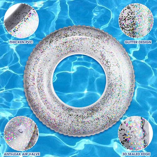Wettarn 8 Pcs Inflatable Pool Floats Toys Swim Tubes Rings for 5-9 Year Old Kid Inner Glitter Ring Tube Bulk Swimming Pool Party Decorations for Boys Girls Outdoor Summer Beach Swimming(Silver) - Image 3