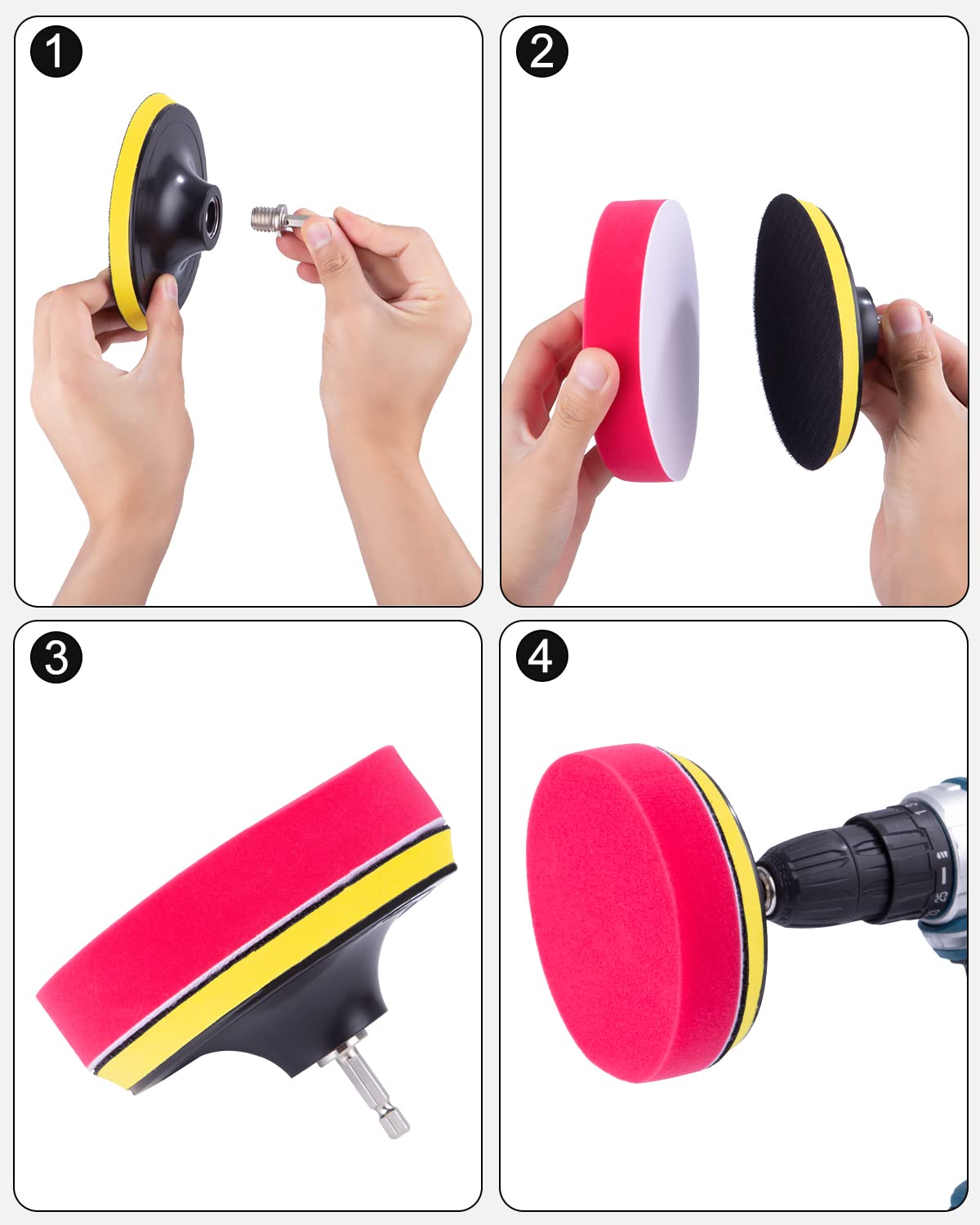 Kshineni Auto Polijstspons 11 Stuks 125mm Polijstset Polijstpad Set Handpolijstpads, Sponzen, Wol Polijstschijf voor Polijstmachine Polijstvacht Polijstkap Polijstpad Boormachine Adapter