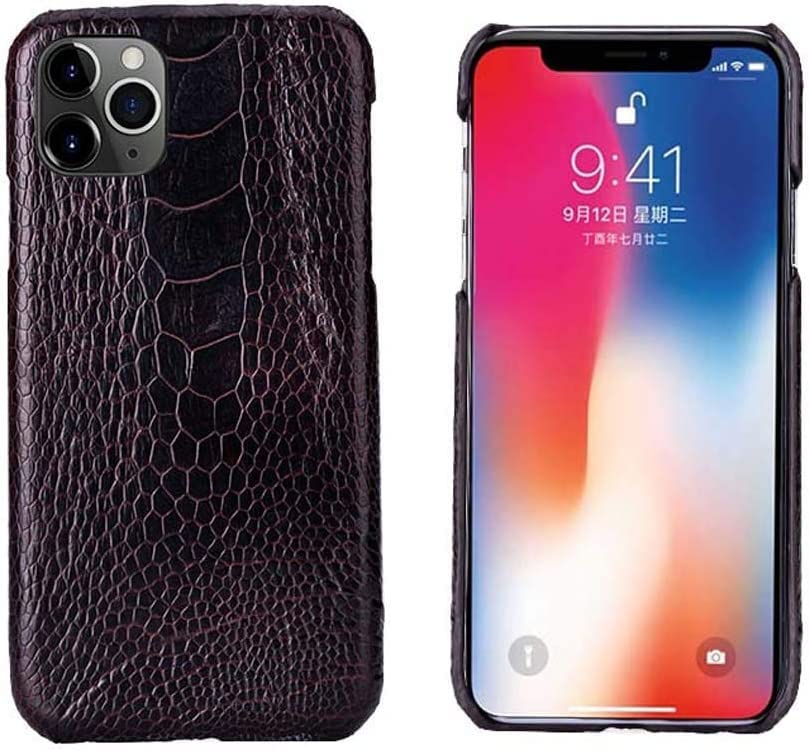 Demi-étui en peau d'autruche KANUZ marron luxe pour iPhone 11 Pro Max