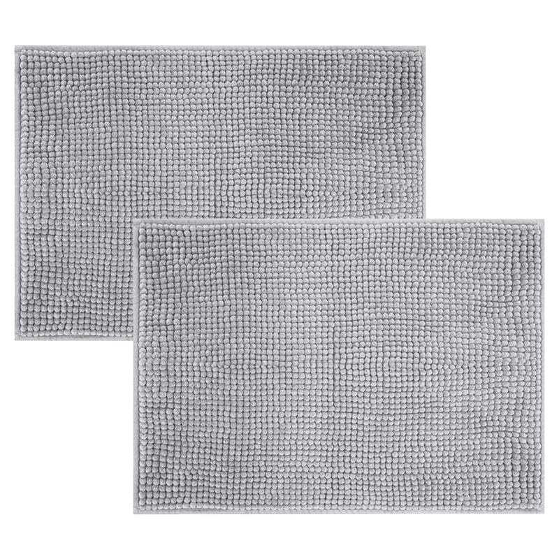Hafaa Bath Mat Non Slip Anti Mould – 2 Pack (Light Grey) 40x60 cm Chenille Bathroom Ma