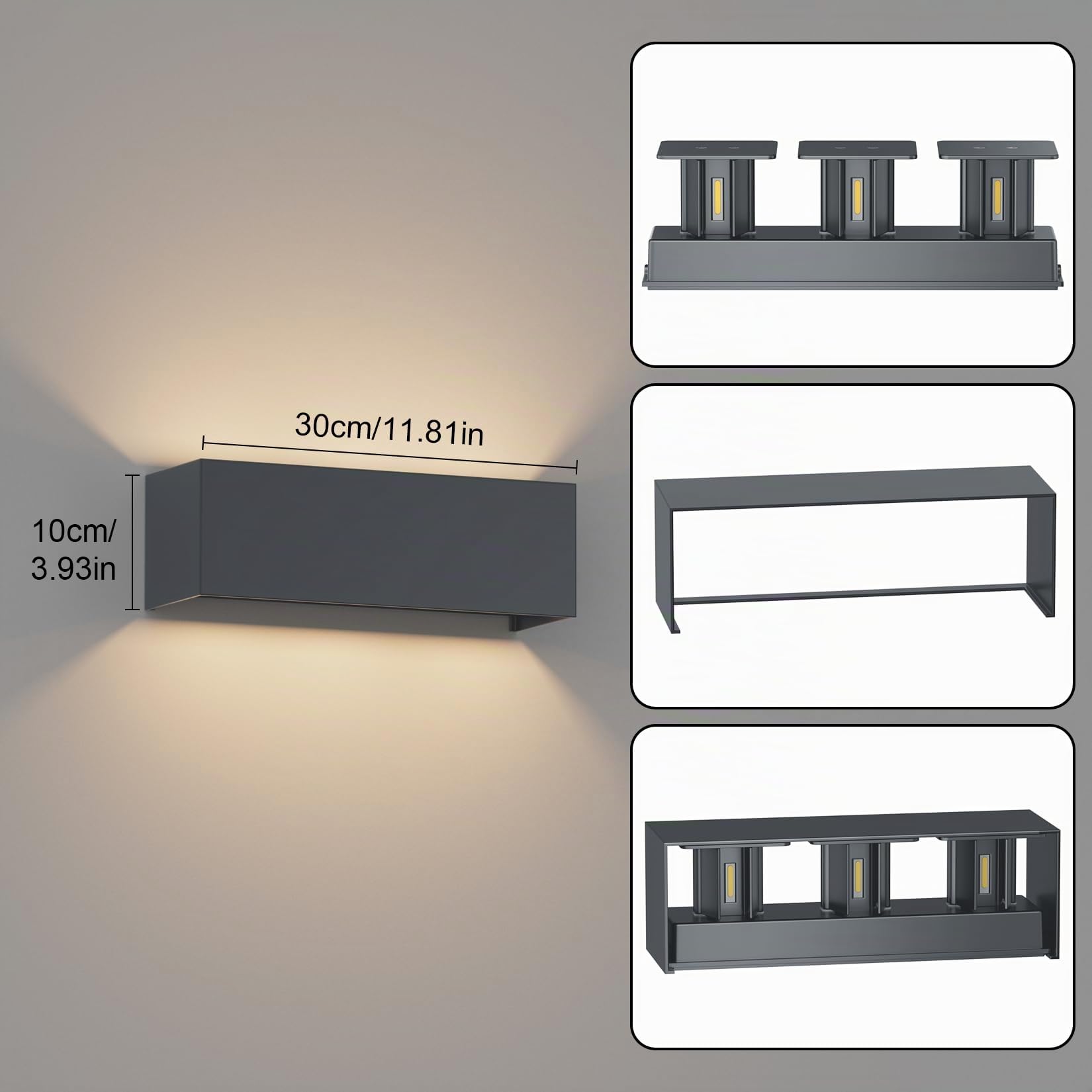 30W LED Applique da interno, 3000K, IP65 Luce da parete da esterno, fascio luminoso dimmerabile, Luce da parete della casa, per interni ed esterni, patio, soggiorno, Antracite