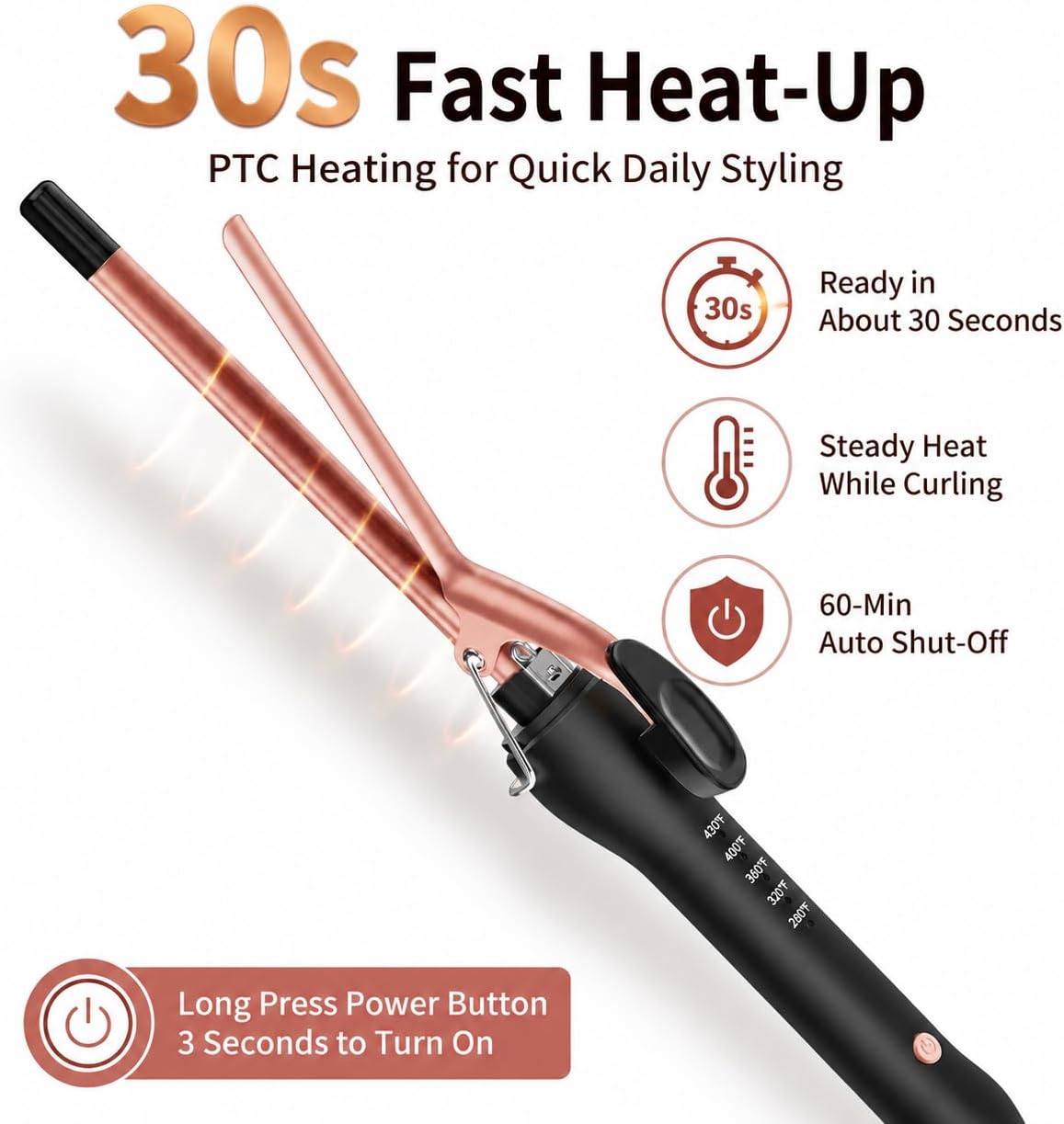 3/8 Inch Small Curling Iron Wand for Short & Long Hair, 9mm Ceramic Small Barrel Curling Iron for Tight Curls Skinny Curling Wand with 5 Adjustable Temps, Heat Resistant Glove Included