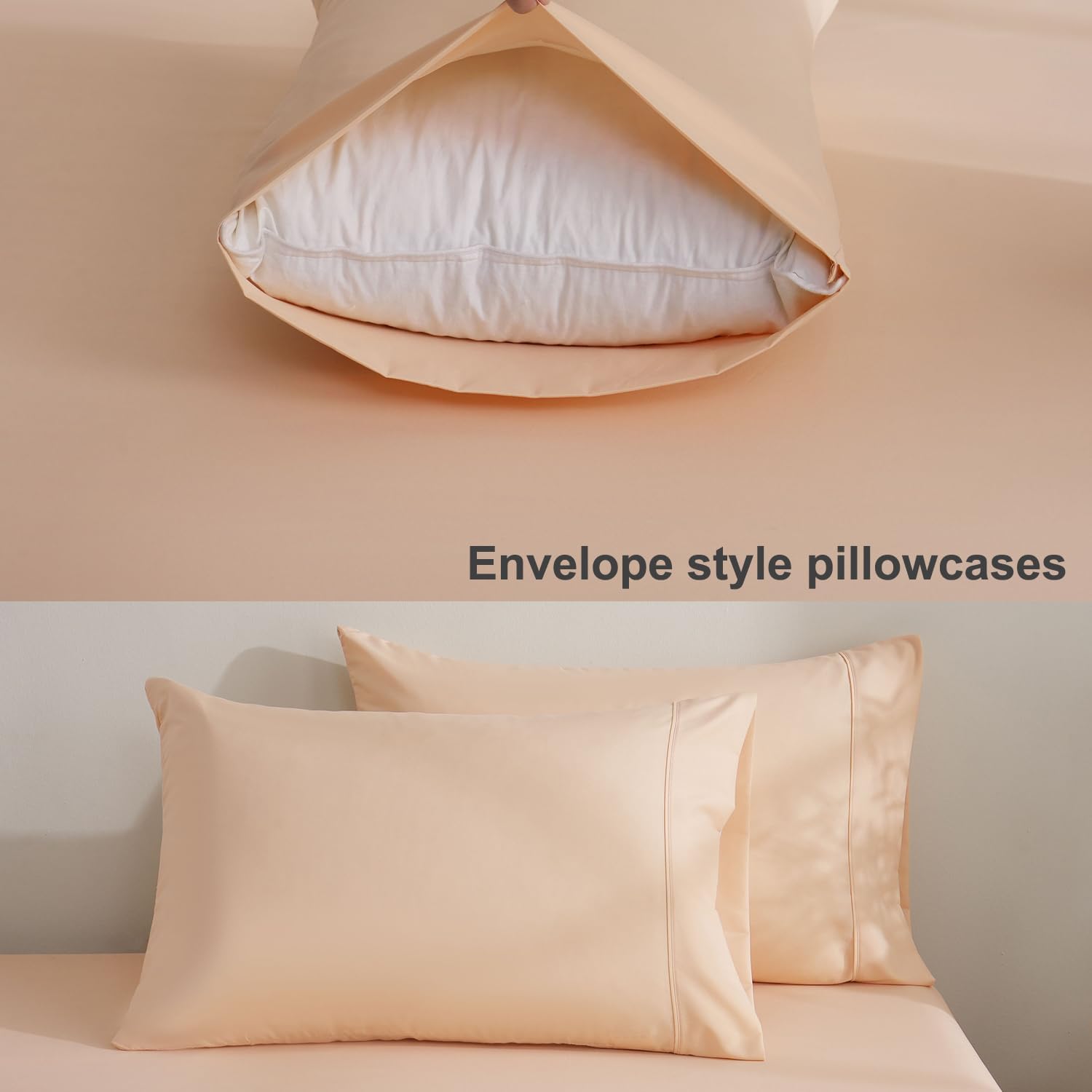 MCO Bedding King Bed Sheets Set - Soft Bed Sheets - Cooling Breathable Bedding Set with 16" Deep Pocket (4 Pieces, King, Peach Pink)