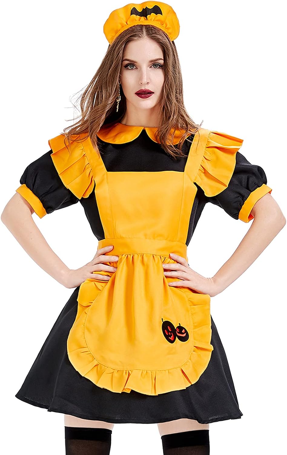 Lu's Chic Women's Maid Costume Outfits Halloween Dress Oktoberfest Dirndl Short Sleeve Apron