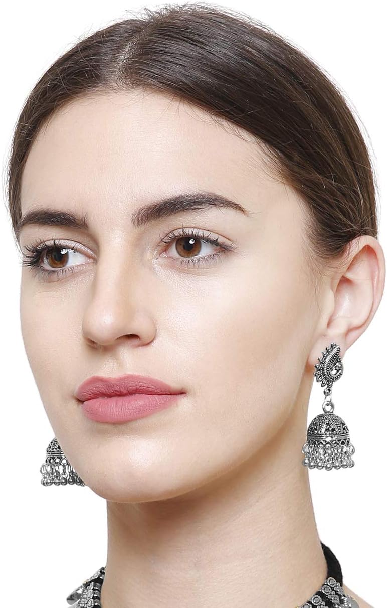 YouBella Fancy Party Wear Jewellery Afghani Oxidized Silver Jhumka Earrings Girls and Women