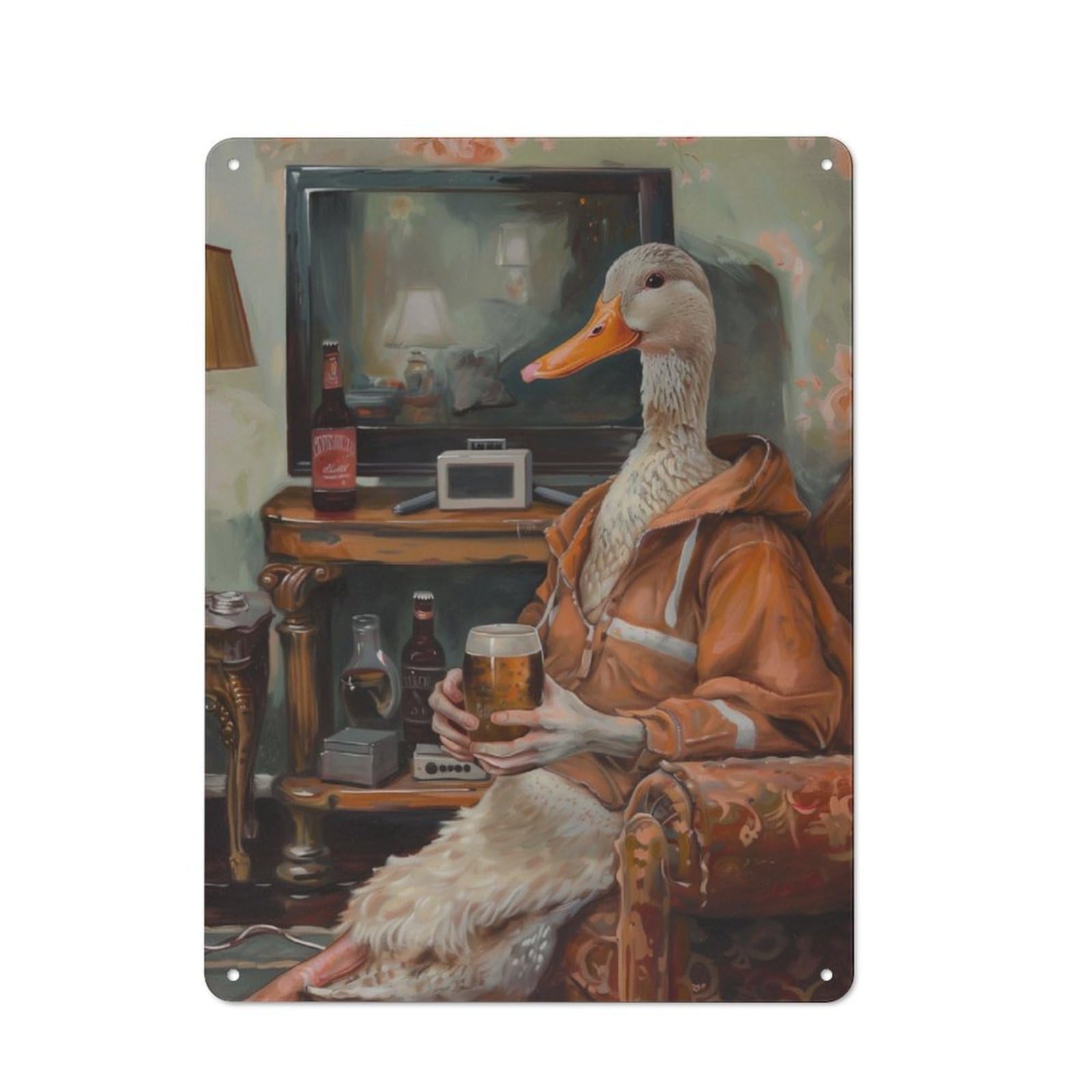 Junmoney Half Duck Half Human Beer Vintage Metal Wall Sign 40X30cm For Bar Or Restaurant, For Kitchen, Dining Room And Home Bar Wall Decor