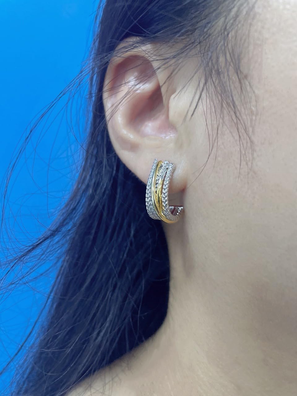 18K Gold Plated Twisted Cable Hoop Earrings Designer Inspired Two Toned C Hoop Earrings for Women Gift - Image 5