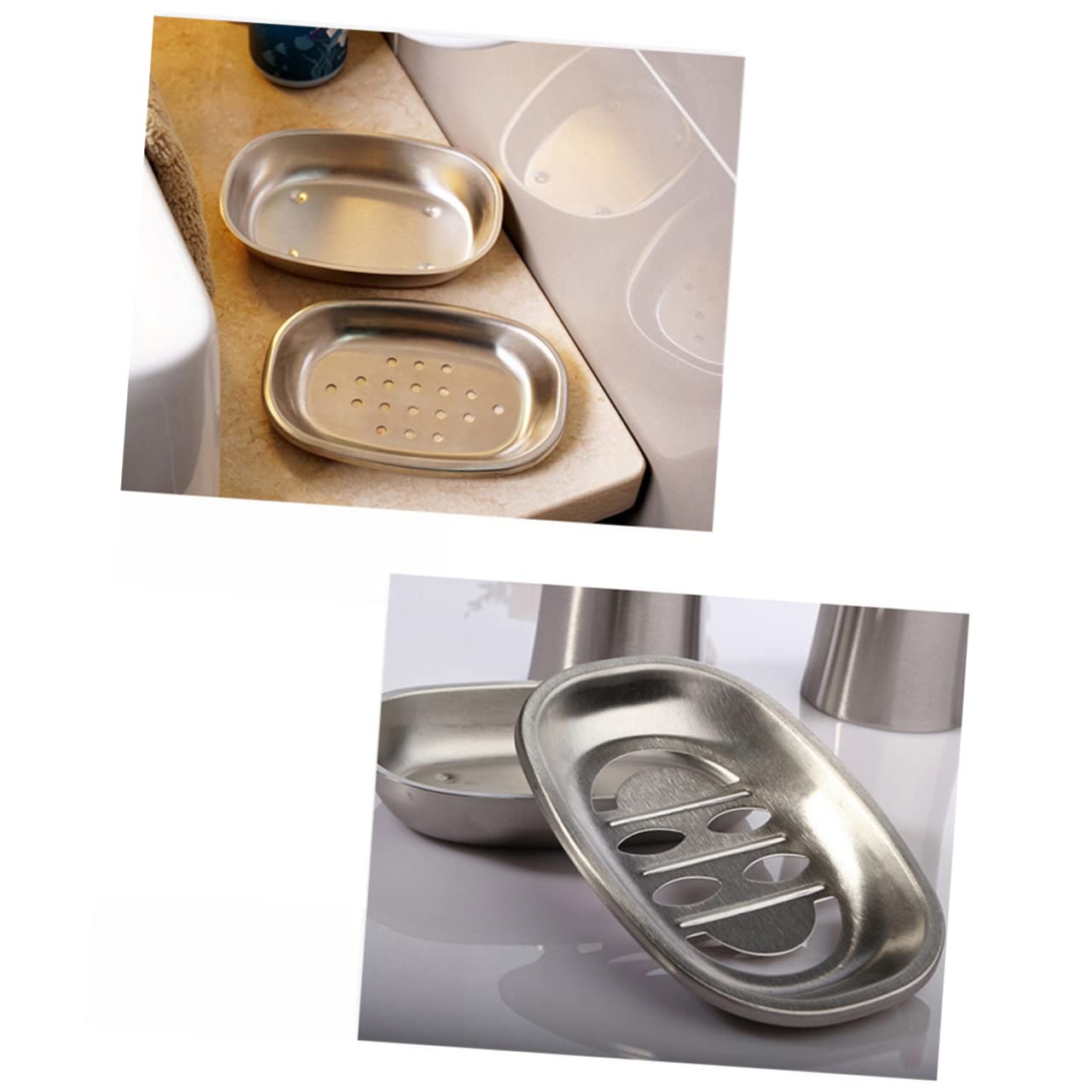 Zerodeko 3piezas Jabonera De Acero Inoxidable De Doble Capa Drenaje Soporte para Jabón Ovalado para Baño y Cocina Fácil De Limpiar