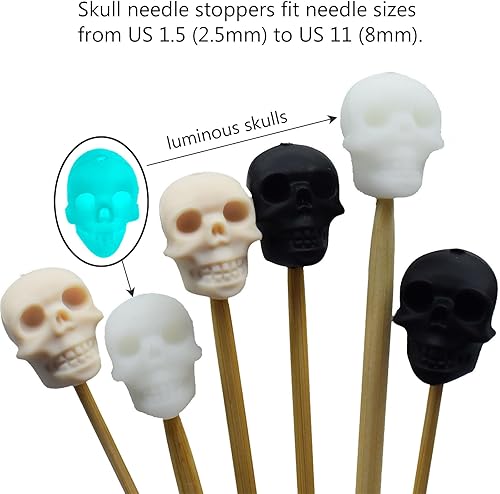 Miniatura 2 de Tapones de aguja de tejer, protectores de punta de aguja de cabeza de esqueleto, tapones de puntada de cráneo, accesorios para tejer, 12 uds