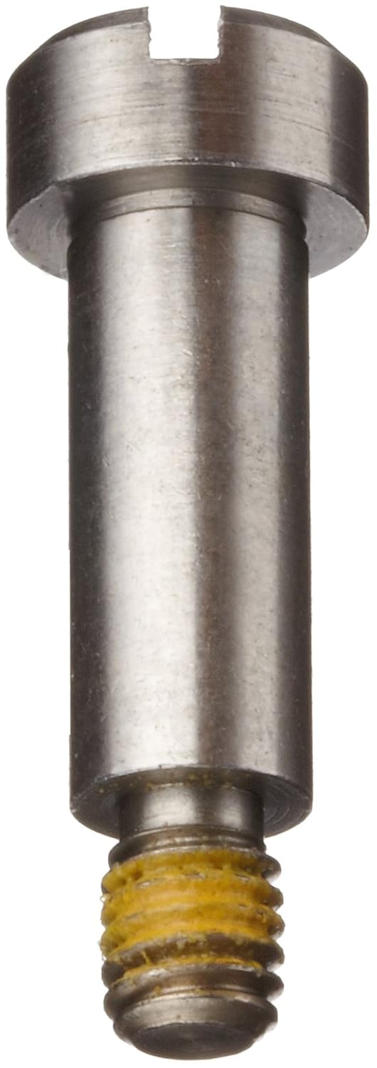 303 Stainless Steel Shoulder Screw, Plain Finish, Slotted Drive Tolerance, Nylon Patch, 3/16" Shoulder Diameter, 3/16" Shoulder Length, #8-32 UNC Threads (Pack of 5)