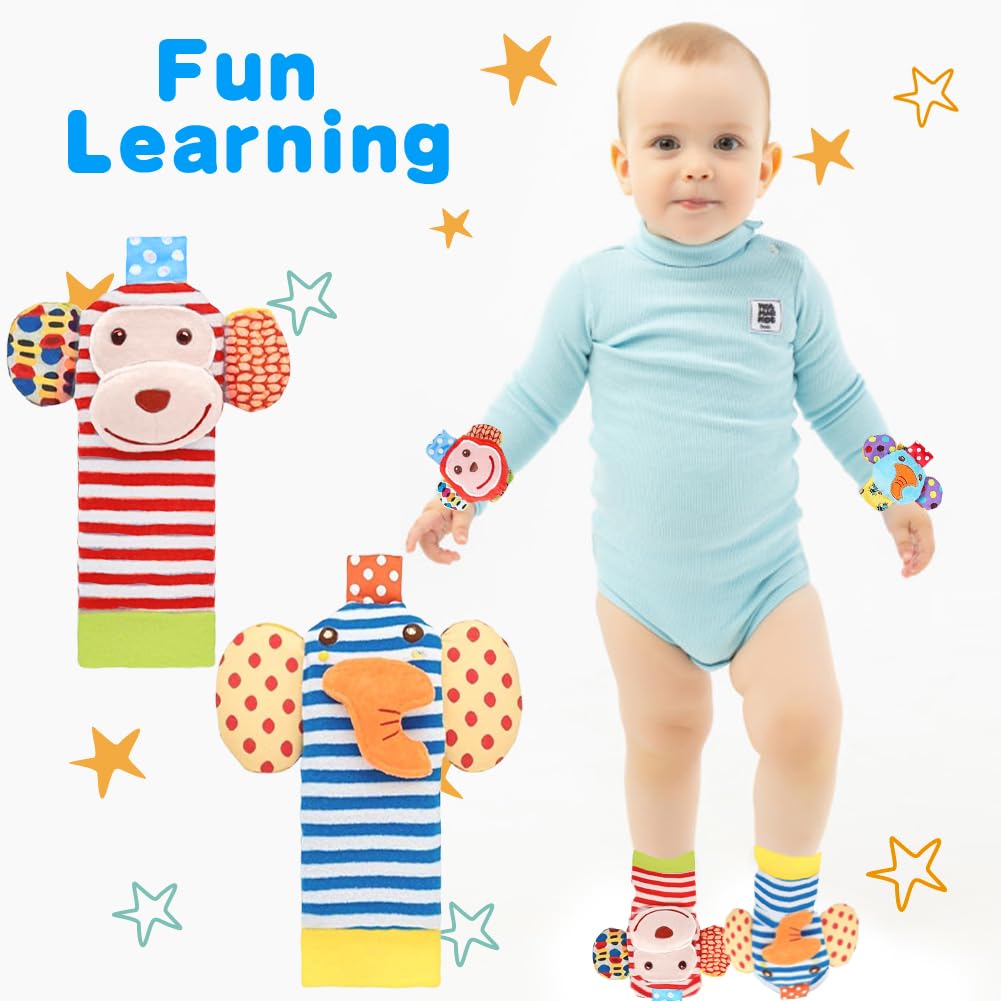 HAGOT Giochi Neonato Sonagli Sensoriali Bambini, Giocattolo Sonaglio per Bambini, Animale Sonaglio Polso Cinturino Giocattolo per lo Sviluppo, per Neonati Neonato da 0 a 12 mesi