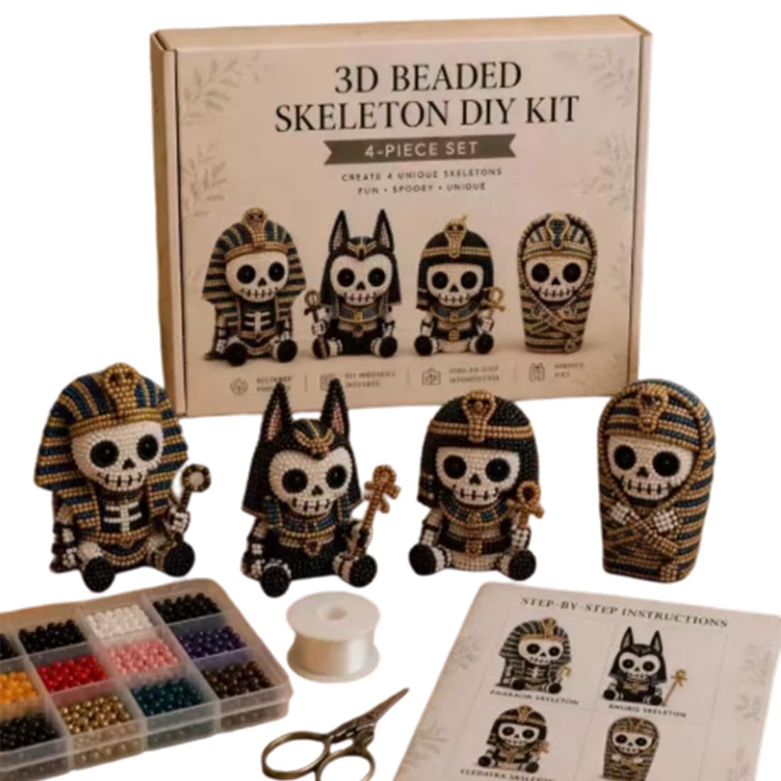 Mini 3D Beaded Creature Craft Kit, DIY Skeleton Bead Art Set for Adults