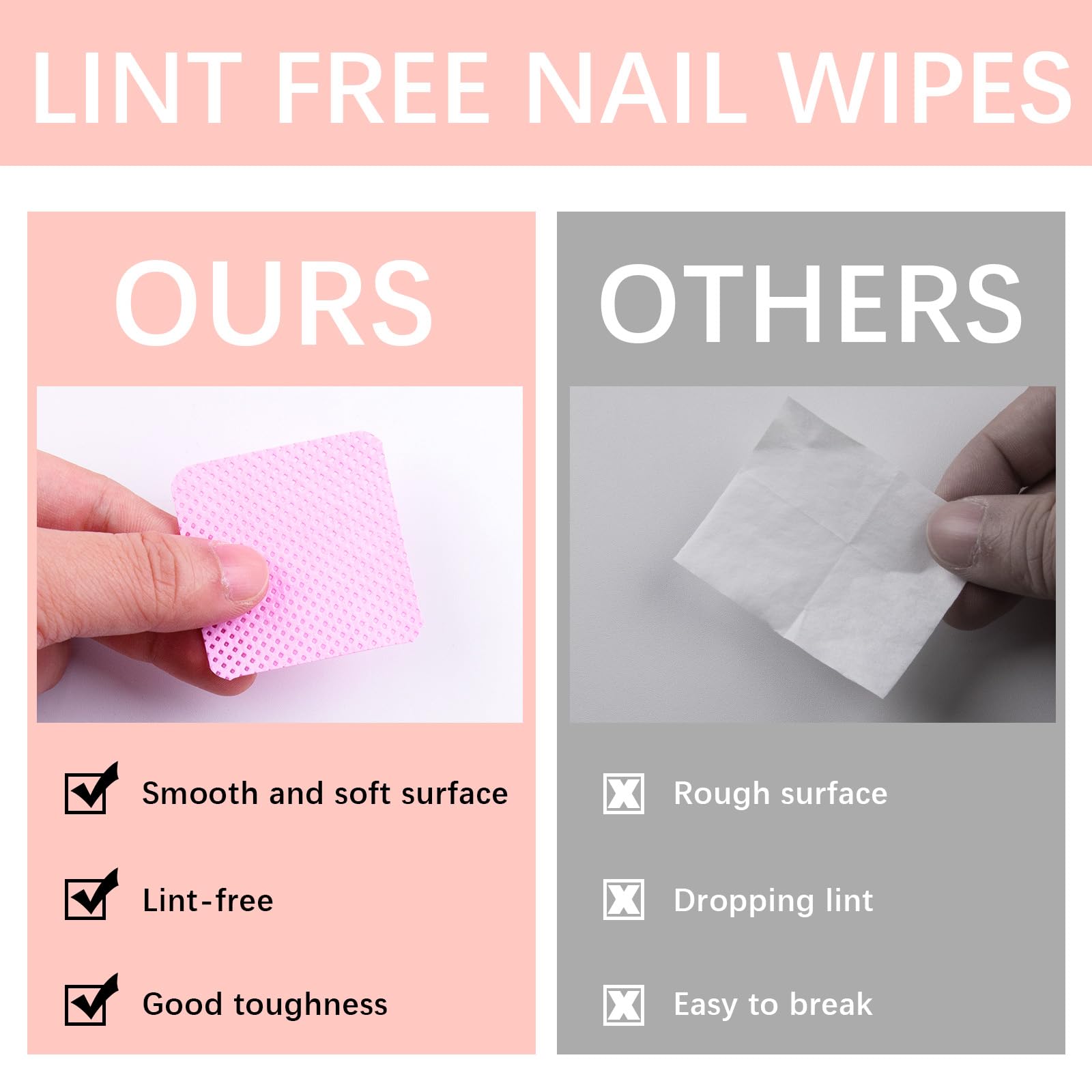 1500 toallitas para uñas sin pelusas, color rosa, sin pelusas, para uñas de gel, quitaesmalte, extensiones de pestañas, pegamento para uñas, suministros de almohadillas de limpieza