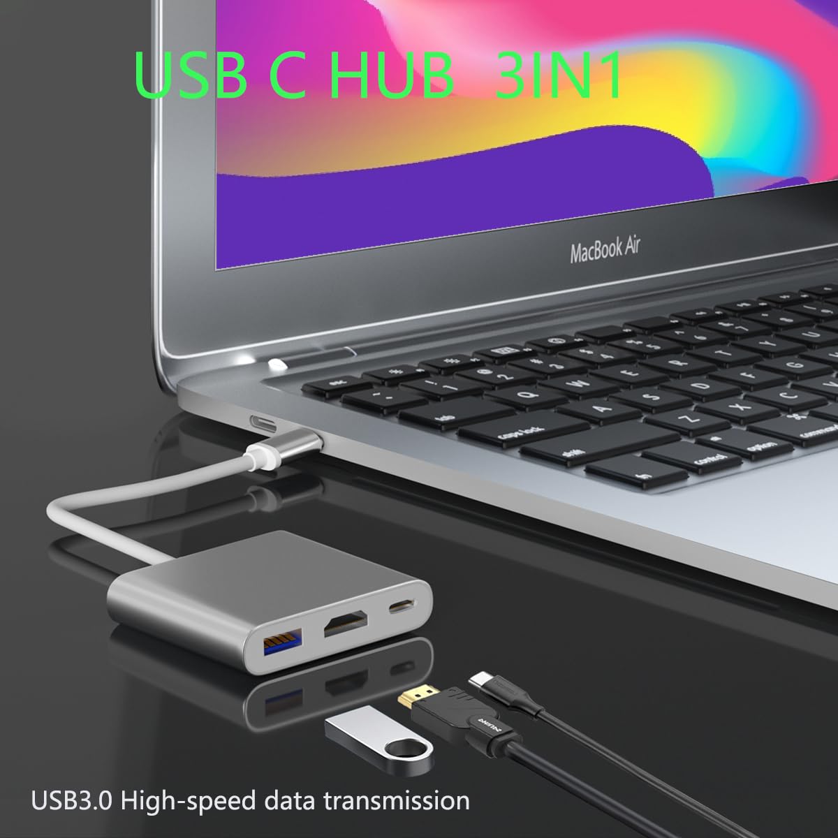Adaptador USB HUB HDMI, adaptador multipuerto USB C a HDMI con 100 W PD en puerto de carga + puerto USB 3.0 tipo C, dongle multipuerto compatible con iPad Pro/MacBook Pro/Air/Switch y más