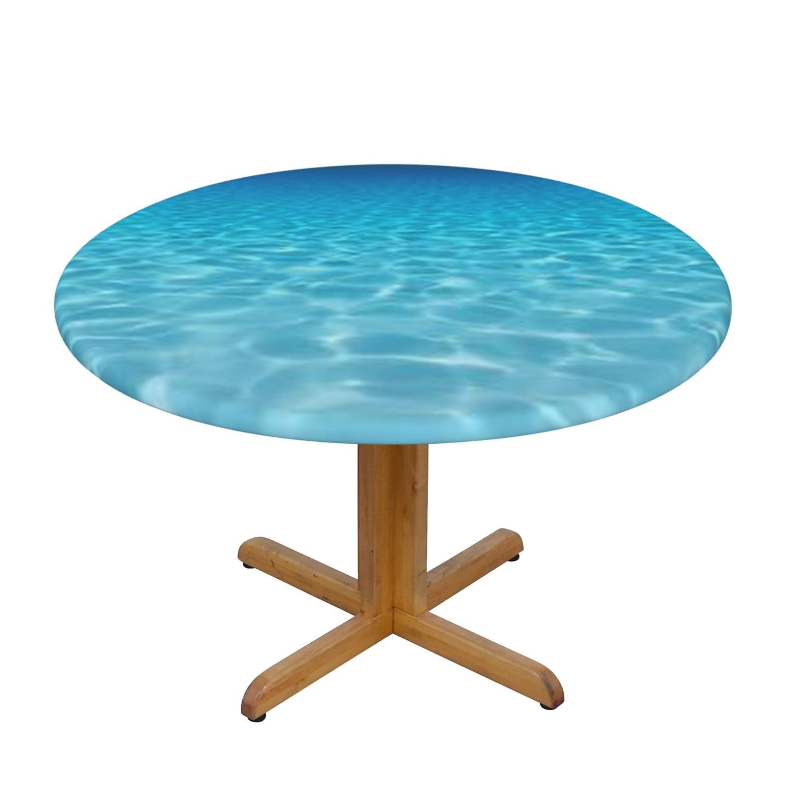 BNVSADC Tranquil Underwater Scenery Printed Round Tablecloth with Elastic Edged, M(138CM Diameter), Kitchen Water Resistant Fabric Table Cloth Dining Table Decoration Table Covers