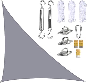 Sun Shade Sail Triangle 4 x 4 x 5.7 m UV Block Canopy for Patio, Right Angle Garden Shade Sails with Fixing Kit, Sunshade Awnings for Outdoor