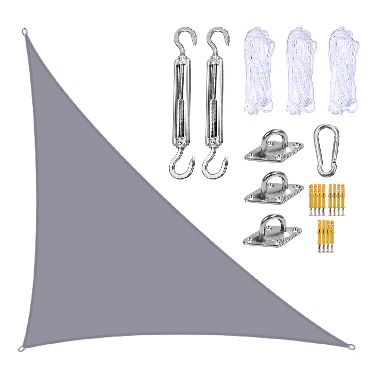 Voile d'ombrage triangulaire 4 x 4 x 5,7 m toile tendue extérieur avec fixations