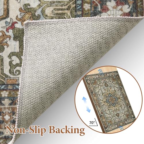 Image of Tangsoo Vintage 2x3 Washable Rugs for Entryway, Non Slip Small Area Rug Farmhouse Indoor Front Door Rug, Oriental Print Door Mat Small Carpet, Soft Low Pile Rugs for Entry Entrance Kitchen Bedroom