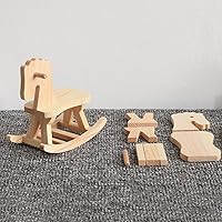 Vista 2 de Toddmomy Mini caballo mecedor de madera, 3 juegos, figuras de rompecabezas de madera 3D sin terminar para baby shower y decoración de pasteles