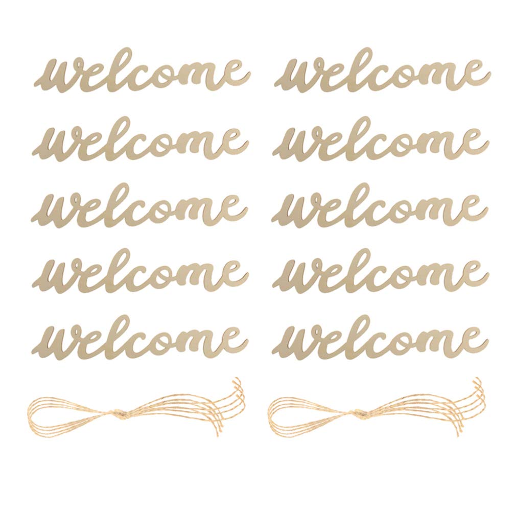 PRETYZOOM 10pcs Farmhouse Welcome Sign Cutout Unfinished Letter Sign DIY Block Words Door Wreaths Front Door Sign with 10pcs Lanyard for Home Wedding