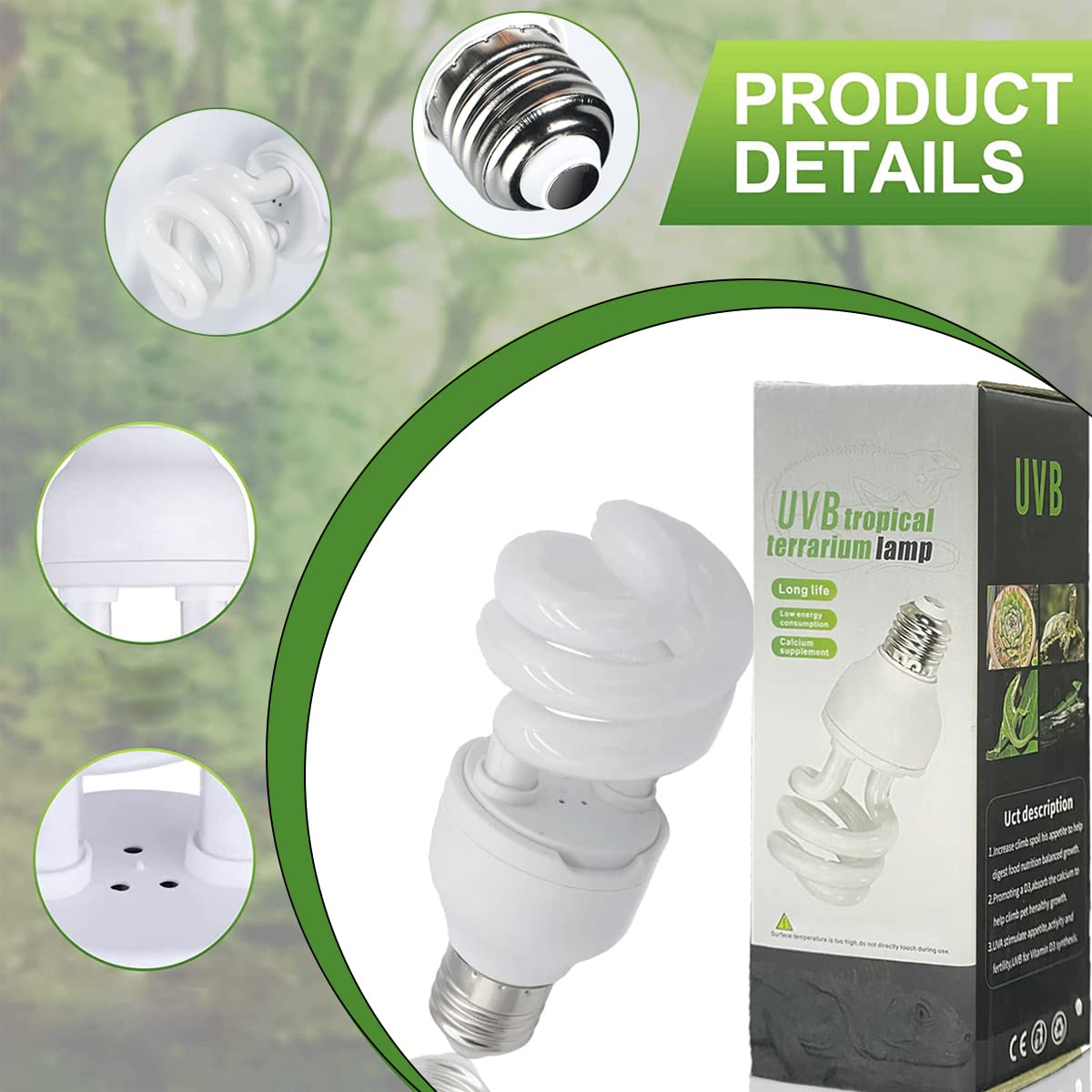 Lampadina per rettili UVB Lampada tartaruga Lampadine fluorescenti compatte a risparmio energetico per anfibi della foresta pluviale tropicale Pet Acquario Pesce Lucertola Serpente (UVB5.0 13W)