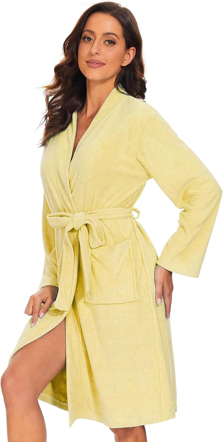 Vislivin Womens Lightweight Bathrobe Soft Kimono Robes Terry Cloth Bathrobe Knee Length Bath Gown - Image 2