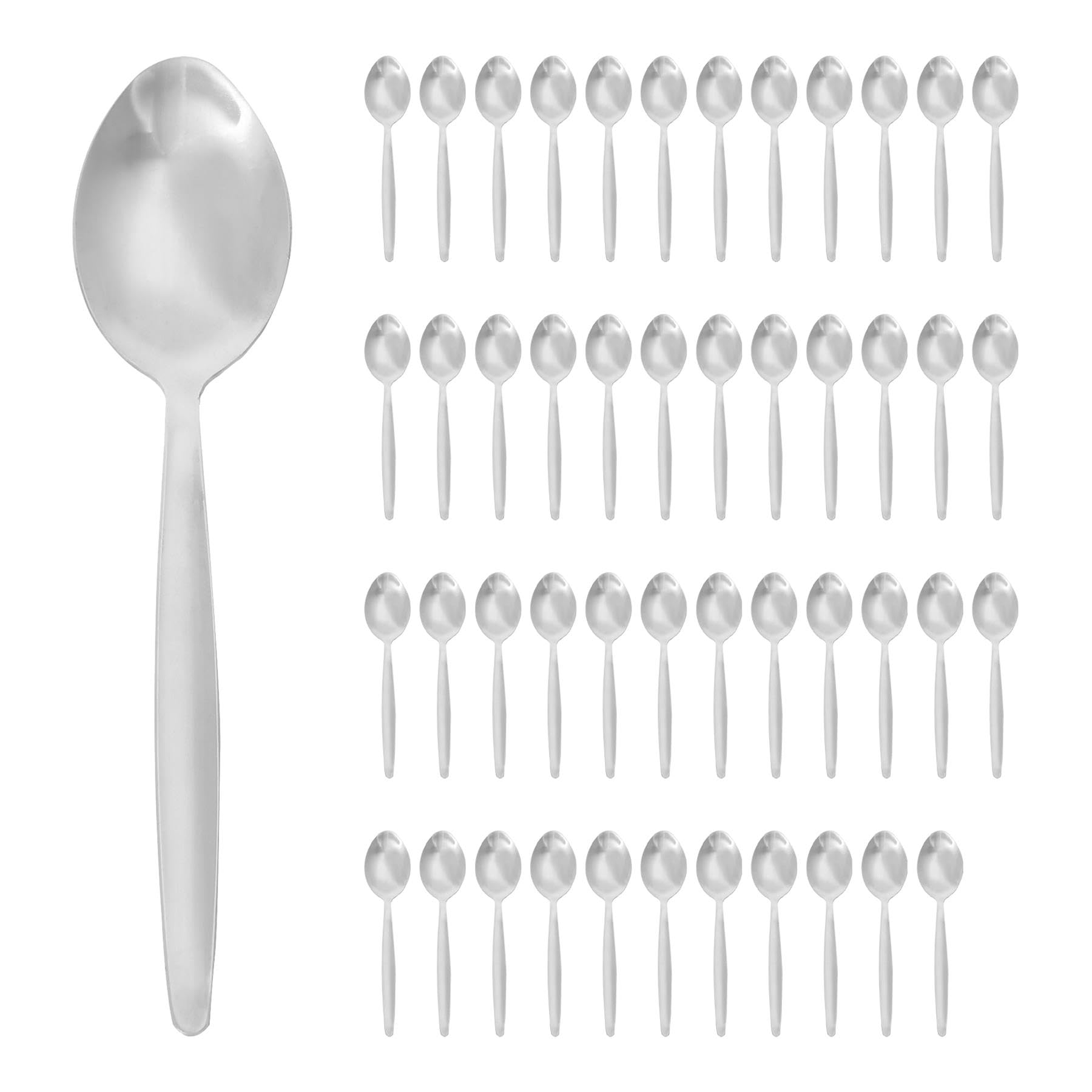 Argon Tableware 48x Dessert Spoons, Stainless Steel Dinner Cutlery Kitchen Table Spoon Set Dishwasher Safe