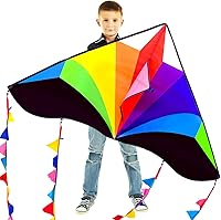 Kaiciuss Delta Rainbow Kite for Kids & Adults - Easy Fly 55'' Beach Kite with 300ft Line, Beginner Stable Single Line Kite