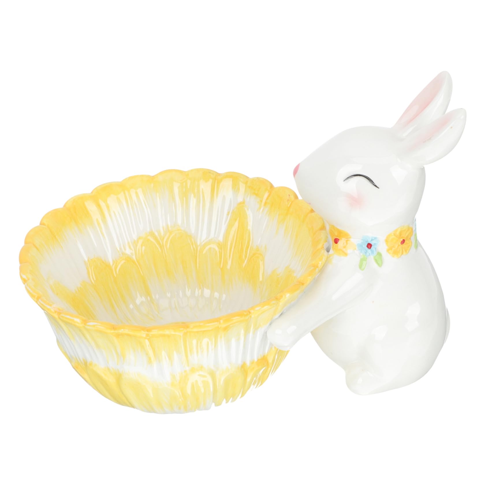 Cestino Decorativo Con Statuina A Forma Di Coniglietto Per Pasqua in Ceramica Con Contenitore Per Caramelle E Coniglietto