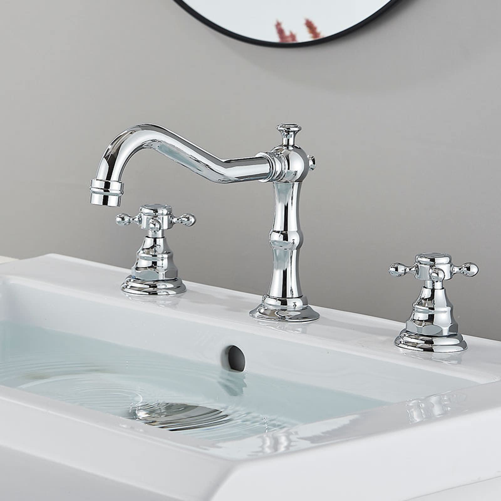 Robinet de salle de bain pour lavabo 3 trous anti fuite en laiton chrome