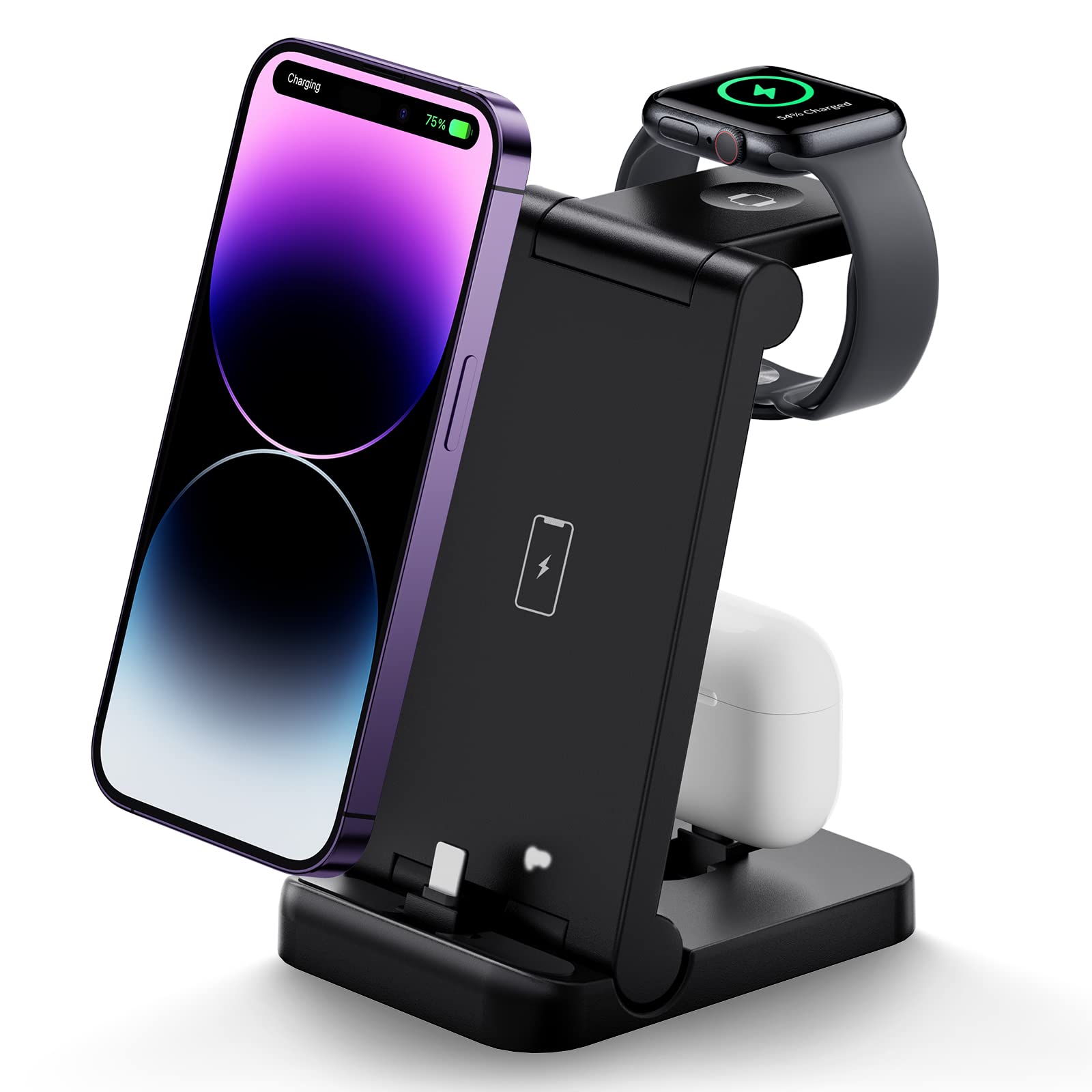 3 in 1 Charging Station, Foldable Charging Station, 18W Fast Charging Station for Multiple Devices, Portable Charger Compatibles with iPhone 14/13/12/11/XS/XR Series, AirPods, iWatch
