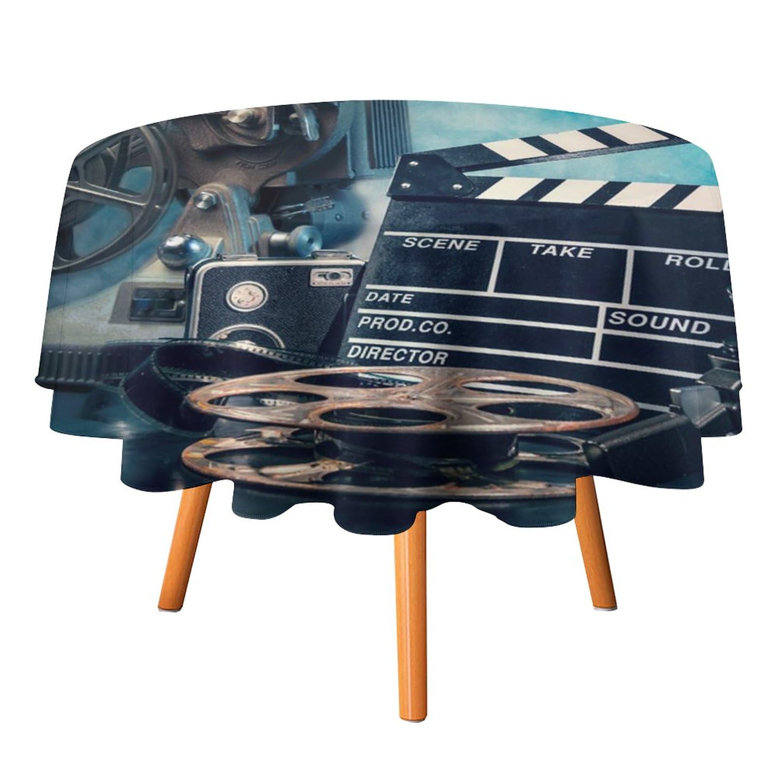 Smazdfxx 3D Movie Theater Round Tablecloths Machine Washable Indoor Outdoor Table Cloths Vintage Cinema Movie Industry Themed Film Production Accessories 70Inch