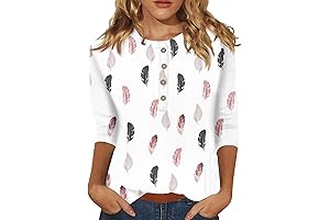 Womens 3/4 Length Sleeve Tops Casual Button Down Summer Shirts Loose Fit Blouse Dresses